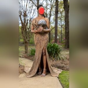 Brown Custom Prom Dress with Silver Accents (size 6)